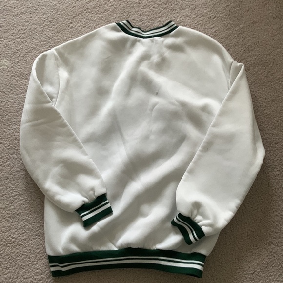 Oversized Tennis Racket and Letter Embroidery Green & White Striped Sweatshirt - Picture 2 of 3
